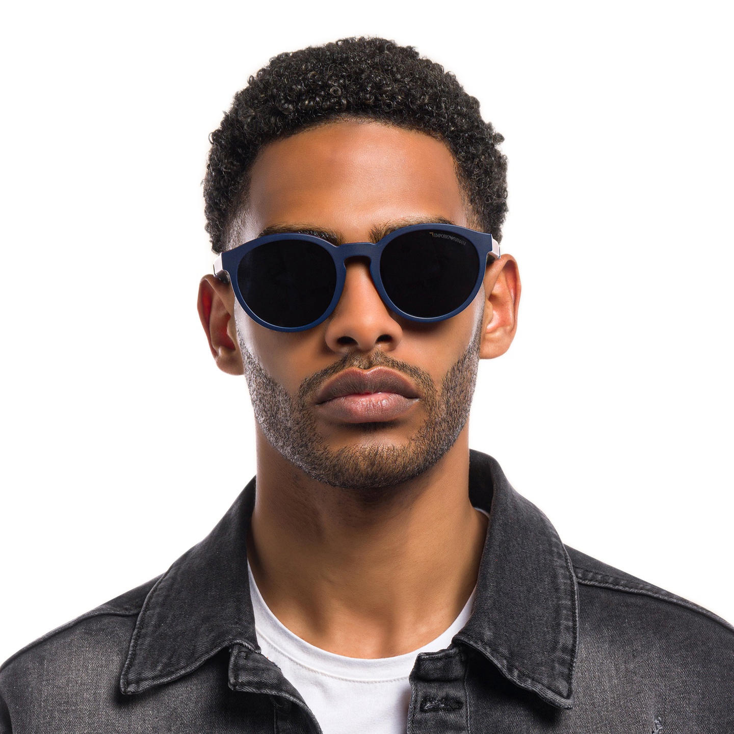Emporio Armani Panthos Eyeglasses in Matte Blue – Model Photo 6