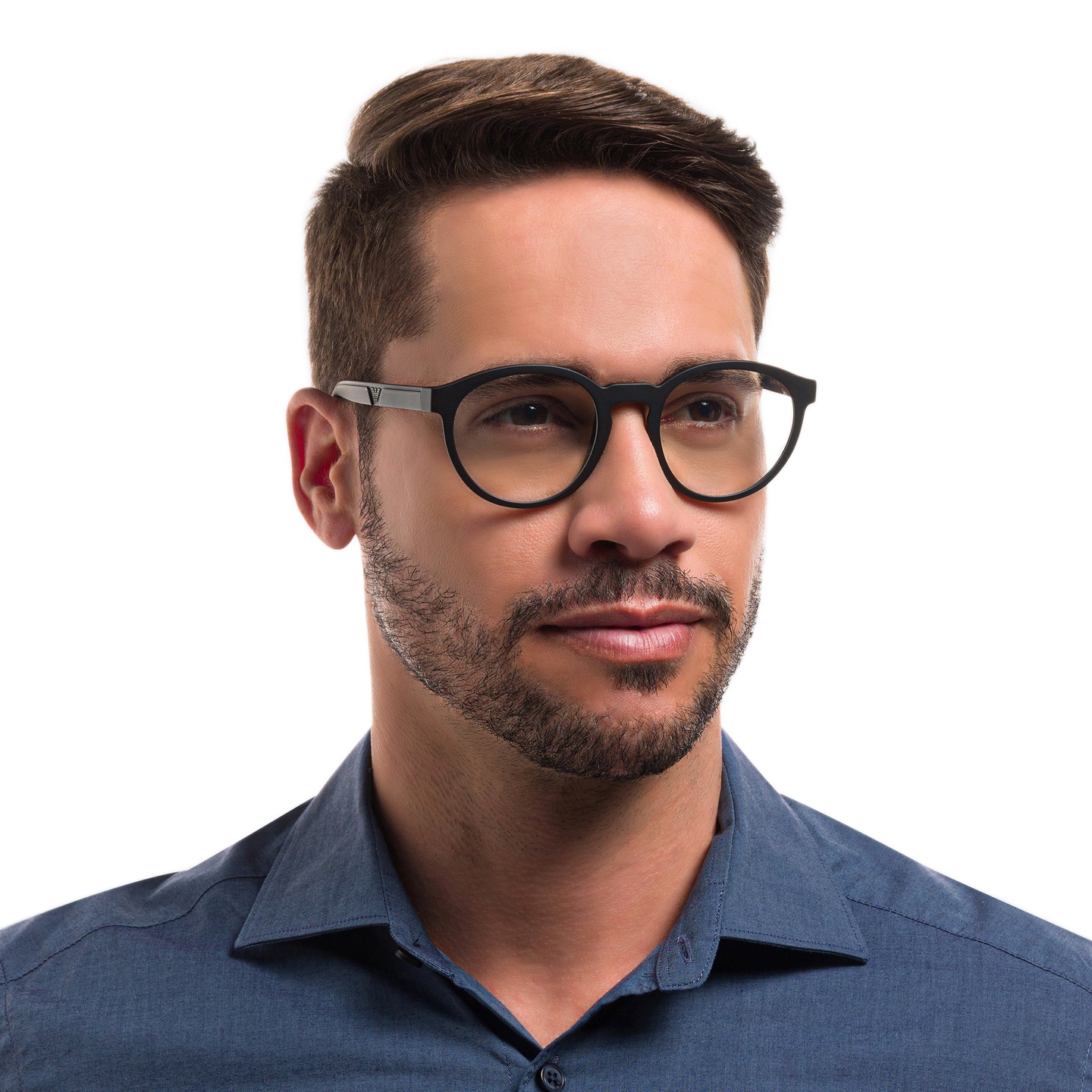 Emporio Armani Panthos Eyeglasses in Matte Black – Model Photo 1