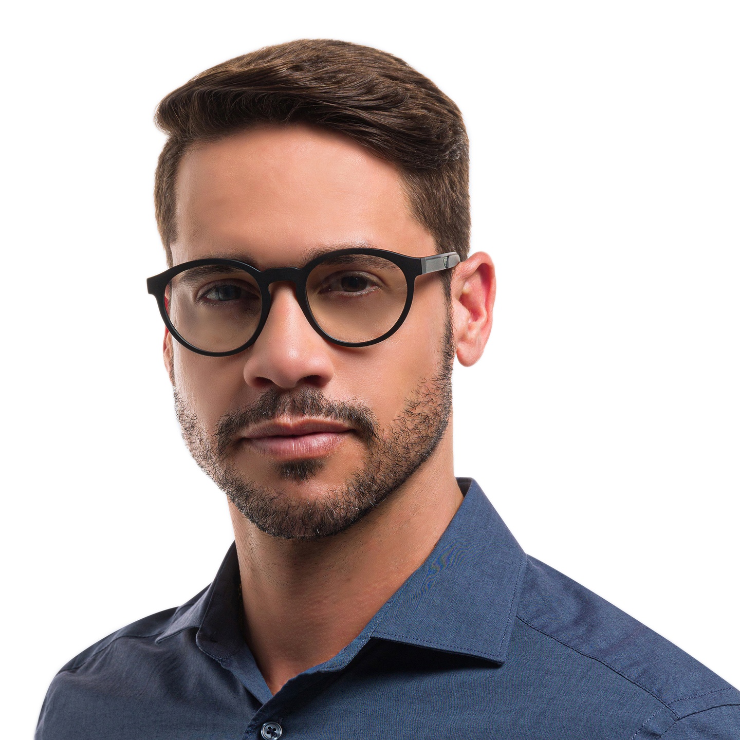 Emporio Armani Panthos Eyeglasses in Matte Black – Model Photo 4