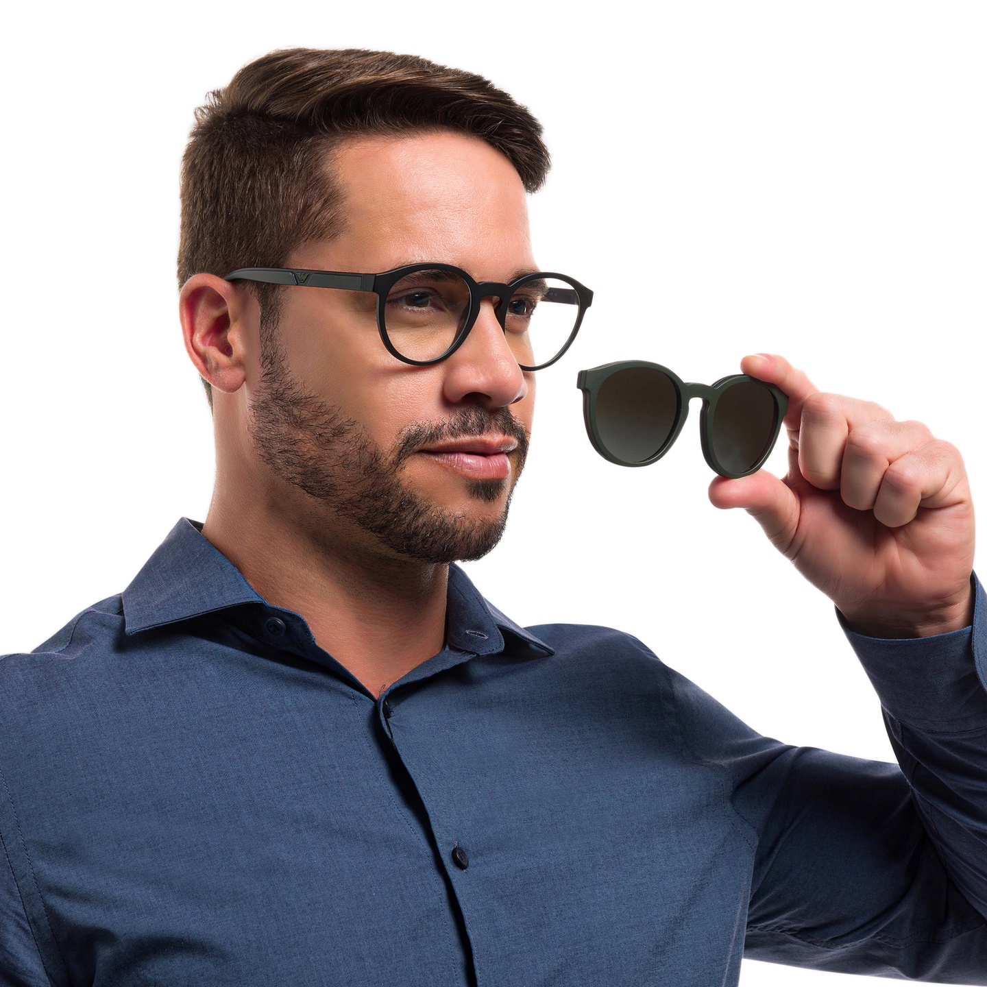 Emporio Armani Panthos Eyeglasses in Matte Black – Model Photo 5