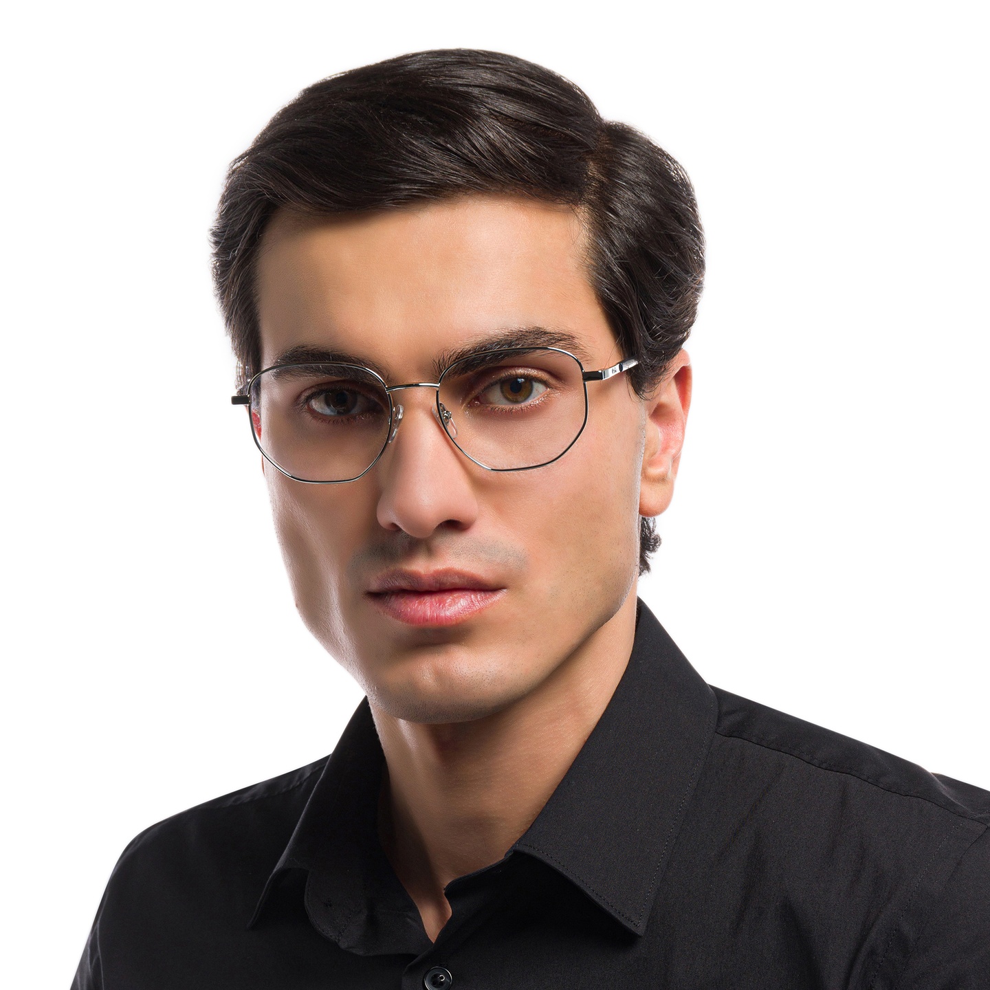 EYE'M Irregular Eyeglasses in Silver – Model Photo 1