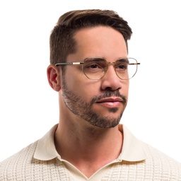 EYE'M Irregular Eyeglasses in Gold – Model Photo 2