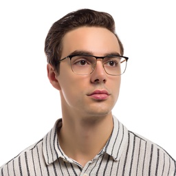 EYE'M Wide Rectangle Eyeglasses in Black – Model Photo 5
