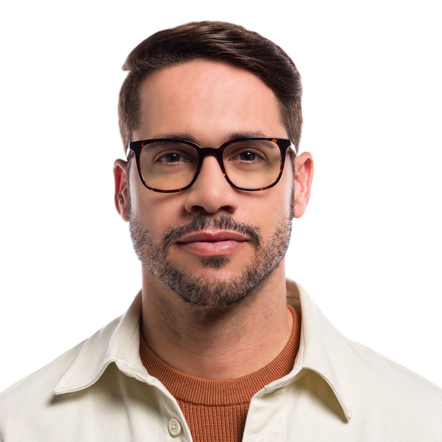 EYE'M Square Eyeglasses in Havana – Model Photo 1