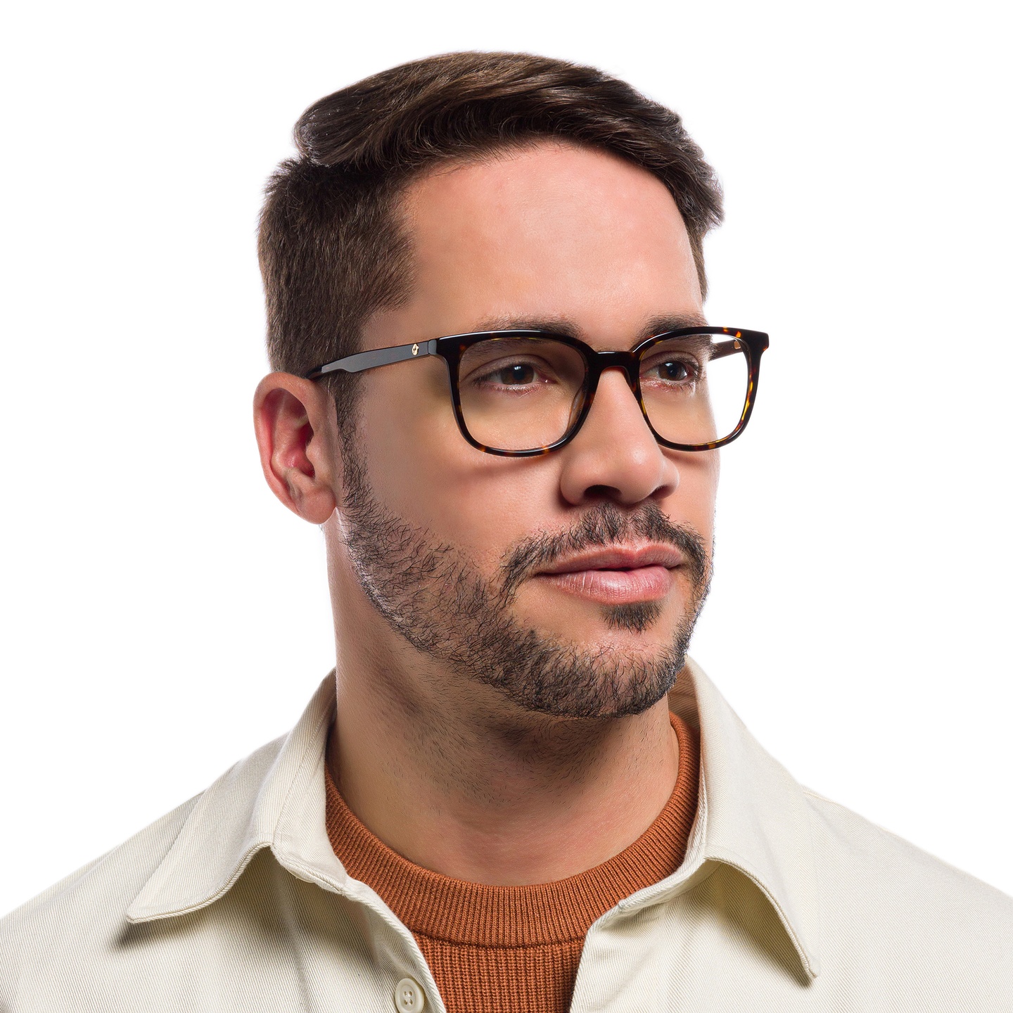 EYE'M Square Eyeglasses in Havana – Model Photo 4