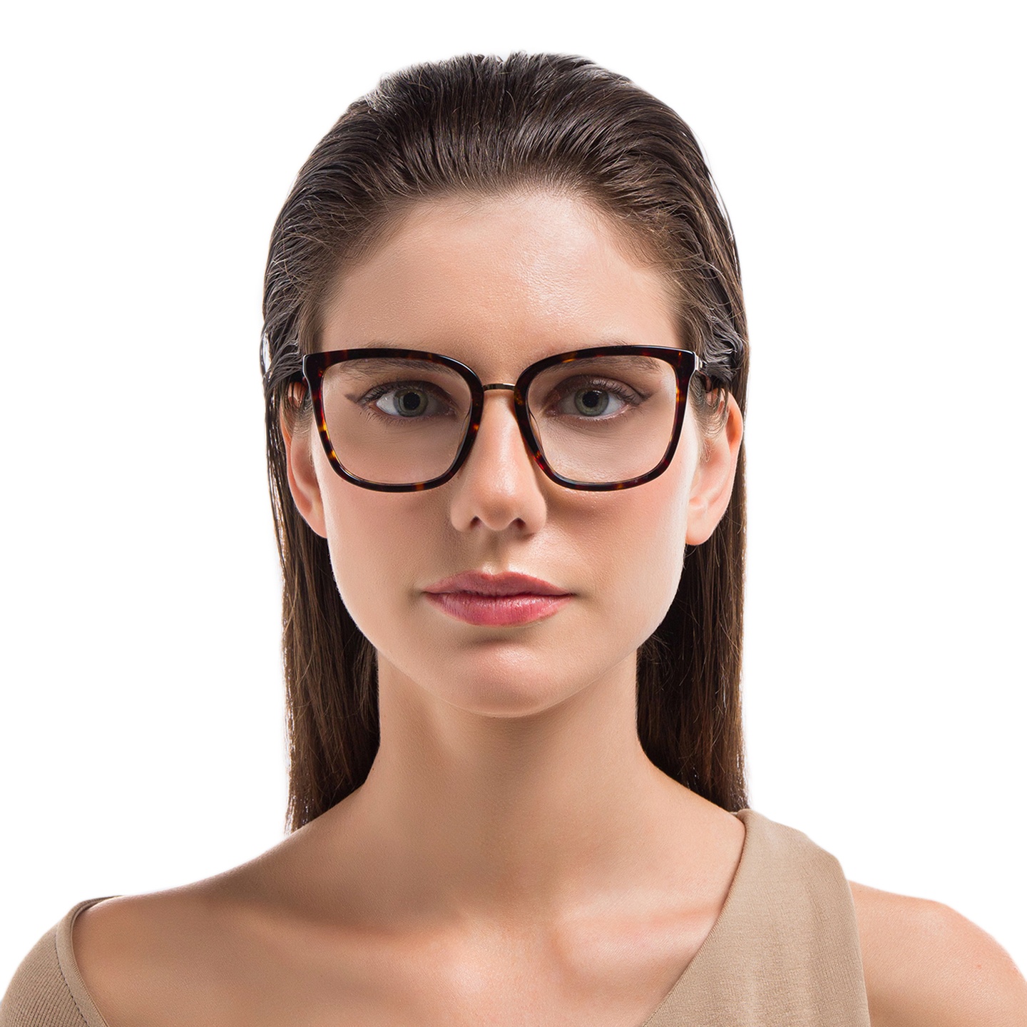 EYE'M Square Eyeglasses in Havana – Model Photo 1