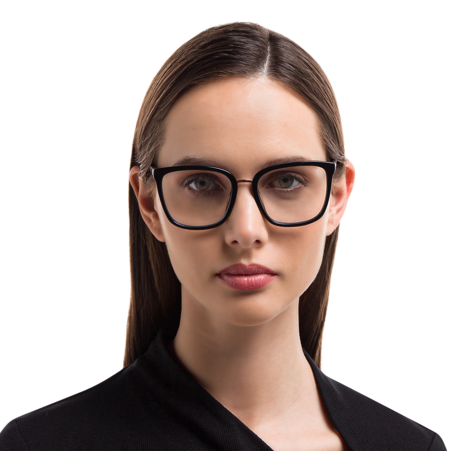 EYE'M Square Eyeglasses in Black – Model Photo 1