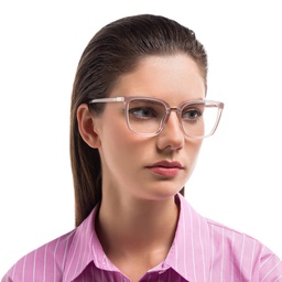 EYE'M Square Eyeglasses in Nude – Model Photo 2