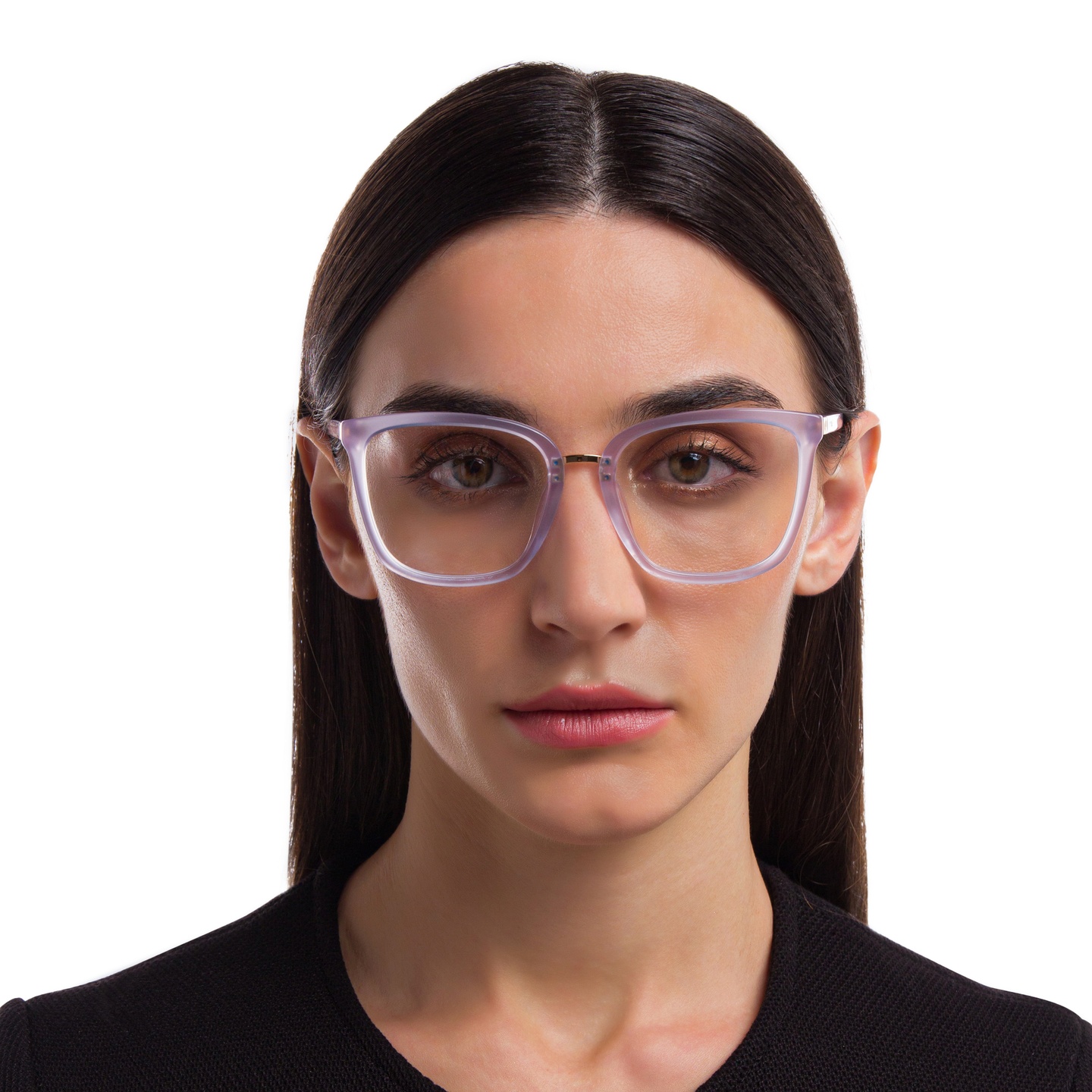 EYE'M Square Eyeglasses in Purple – Model Photo 4