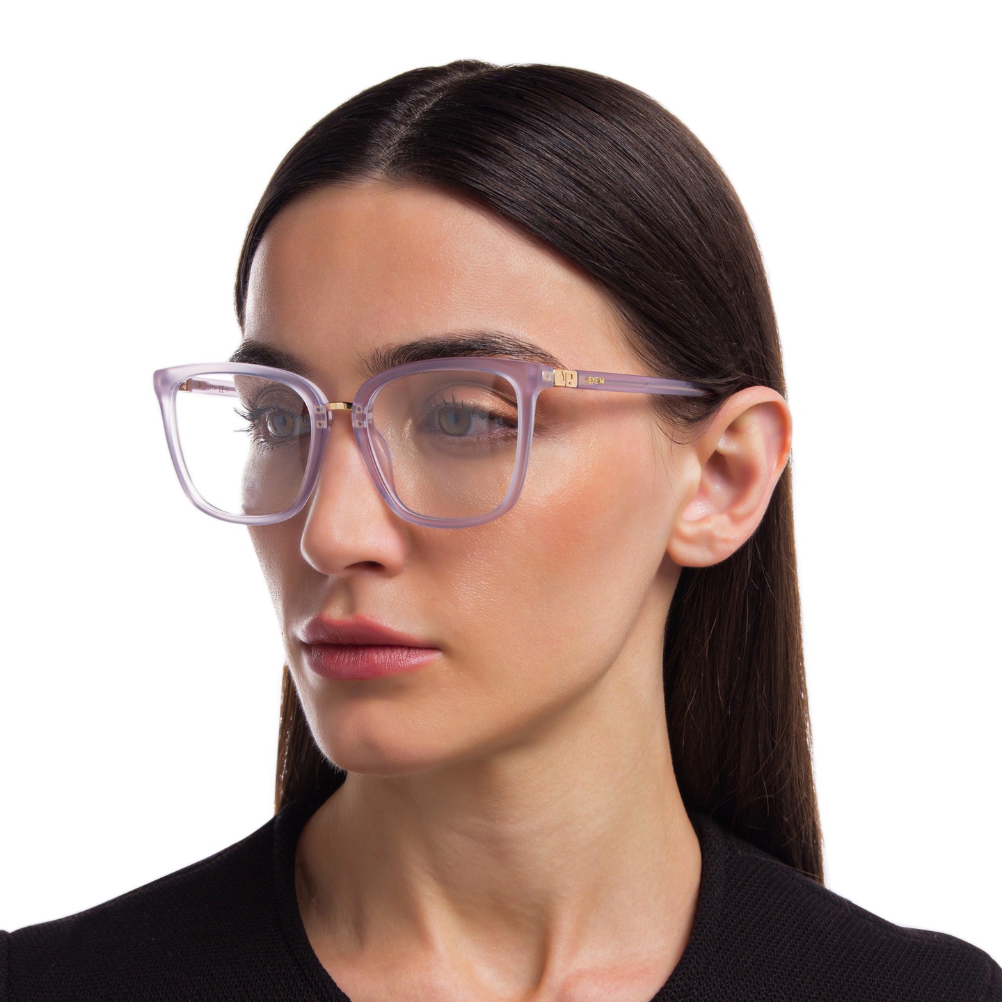 EYE'M Square Eyeglasses in Purple – Model Photo 5