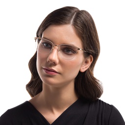 EYE'M Half Rim Cat Eye Eyeglasses in Nude – Model Photo 2