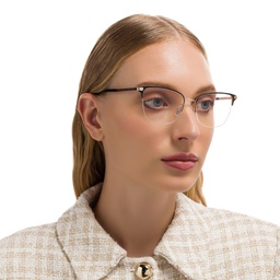 EYE'M Half Rim Cat Eye Eyeglasses in Black – Model Photo 5