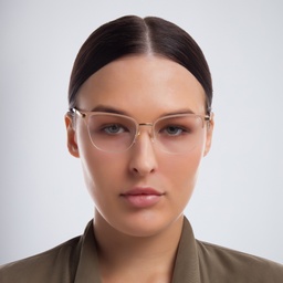 EYE'M Half Rim Cat Eye Eyeglasses in Nude – Model Photo 2