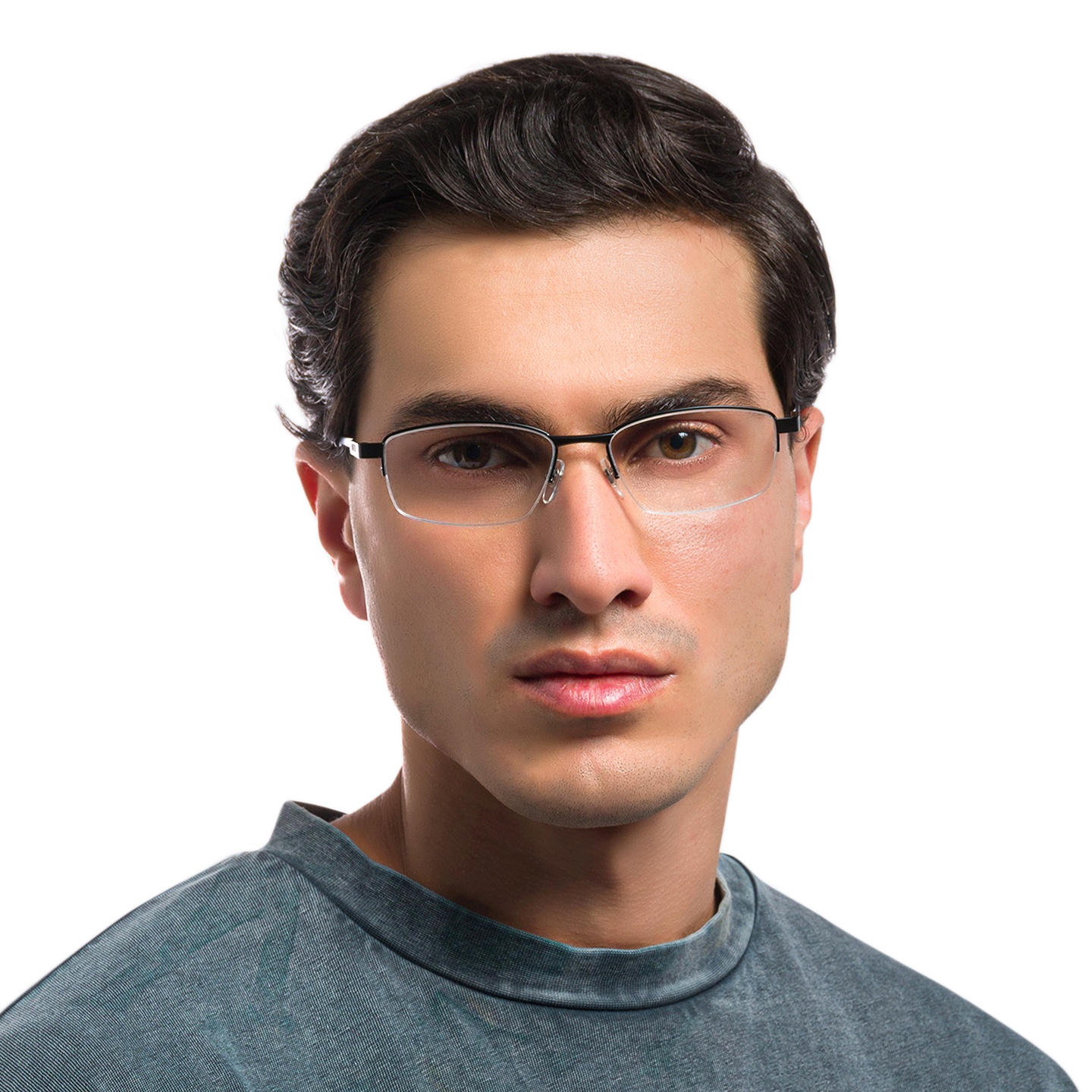 Shop EYE'M Half Rim Rectangle Eyeglasses in Black online.