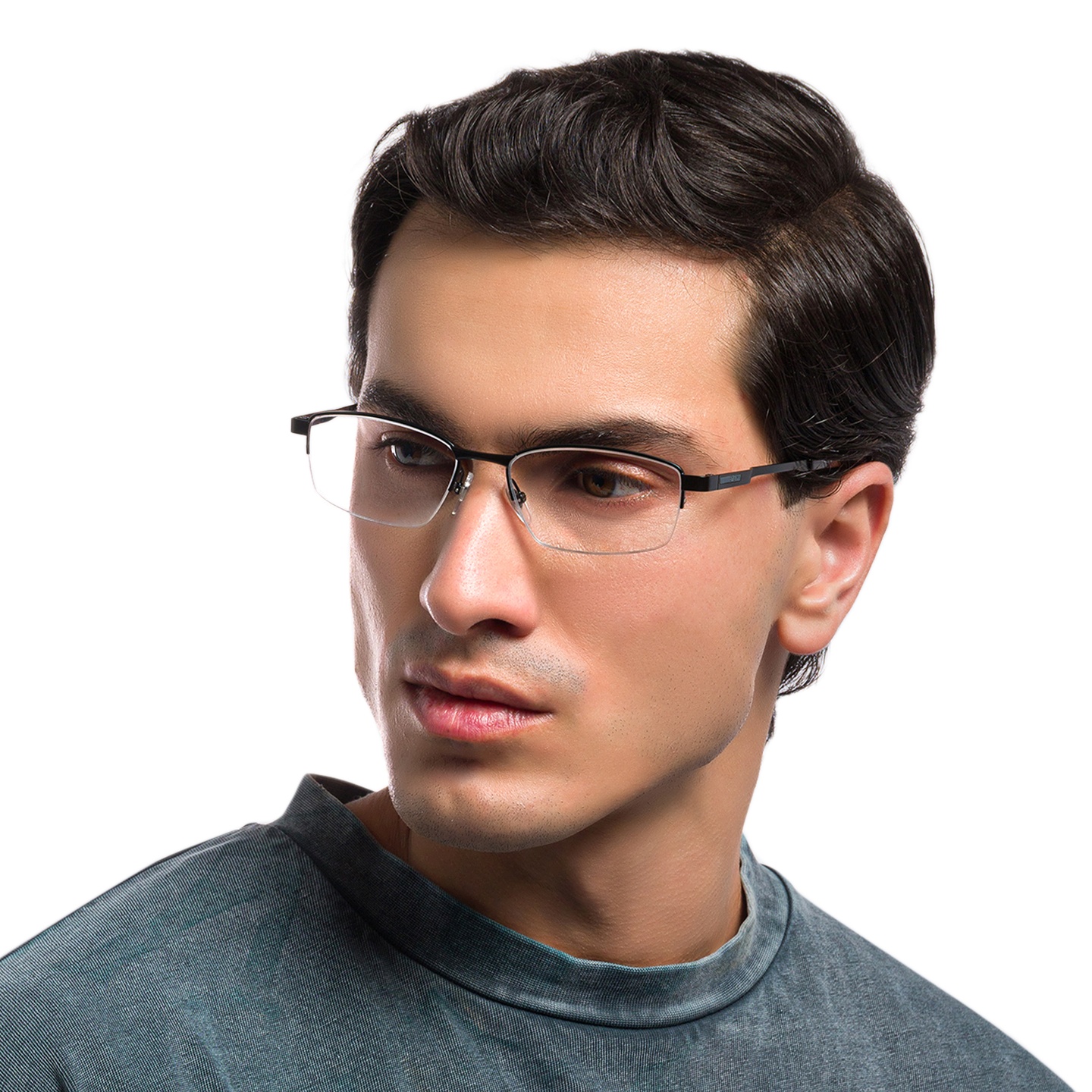 Shop EYE'M Half Rim Rectangle Eyeglasses in Black online.