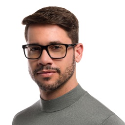 EYE'M Rectangle Eyeglasses in Shiny Black – Model Photo 5