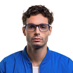 EYE'M Rectangle Eyeglasses in Blue – Model Photo 2