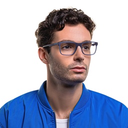 EYE'M Rectangle Eyeglasses in Blue – Model Photo 5