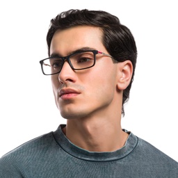 EYE'M Wide Rectangle Eyeglasses in Black – Model Photo 5