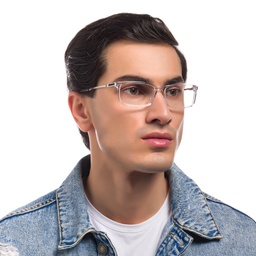 EYE'M Wide Rectangle Eyeglasses in Clear – Model Photo 2