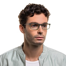 EYE'M Wide Rectangle Eyeglasses in Green – Model Photo 2