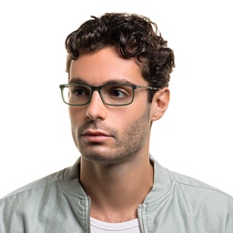 EYE'M Wide Rectangle Eyeglasses in Green – Model Photo 5