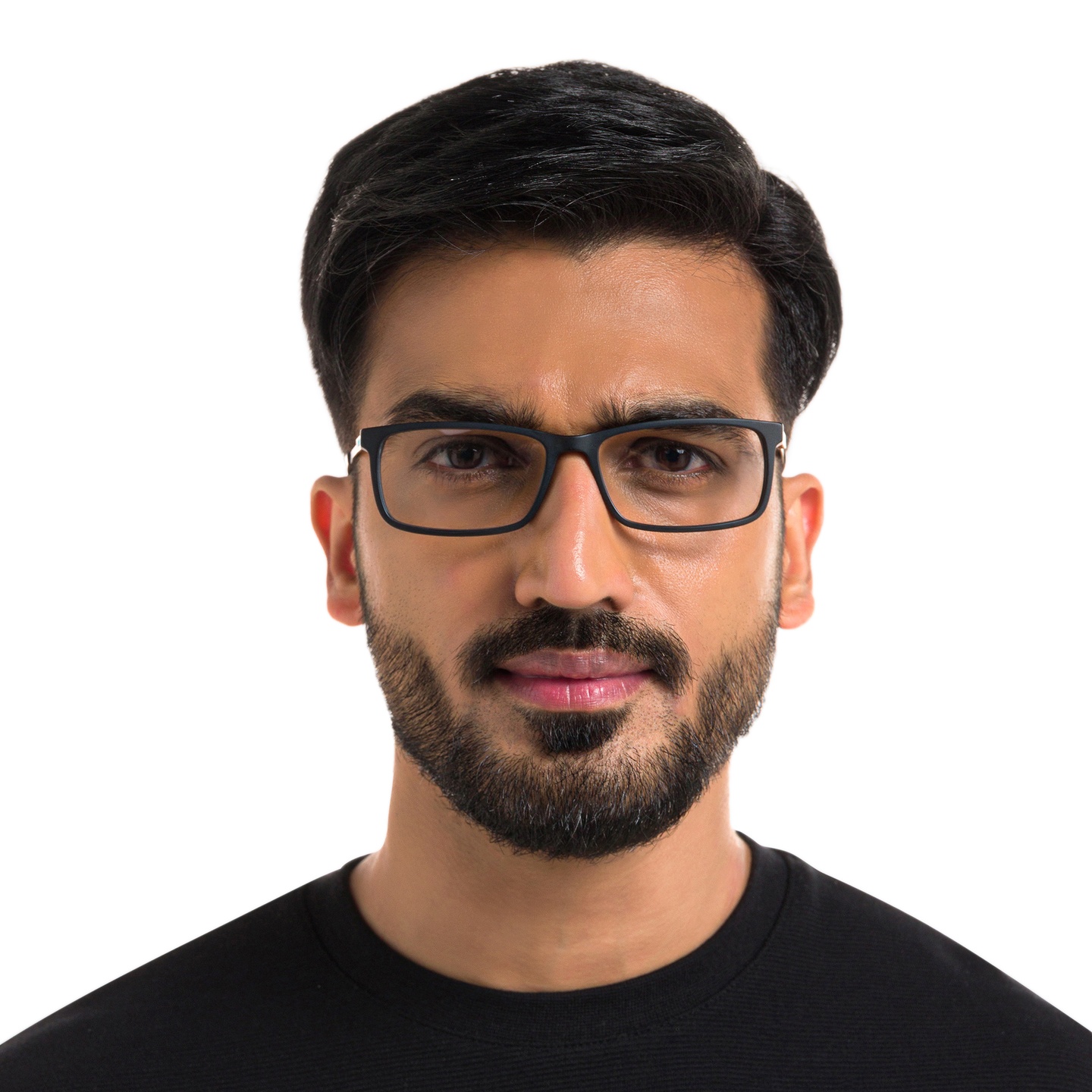 EYE'M Wide Rectangle Eyeglasses in Black & Silver – Model Photo 4