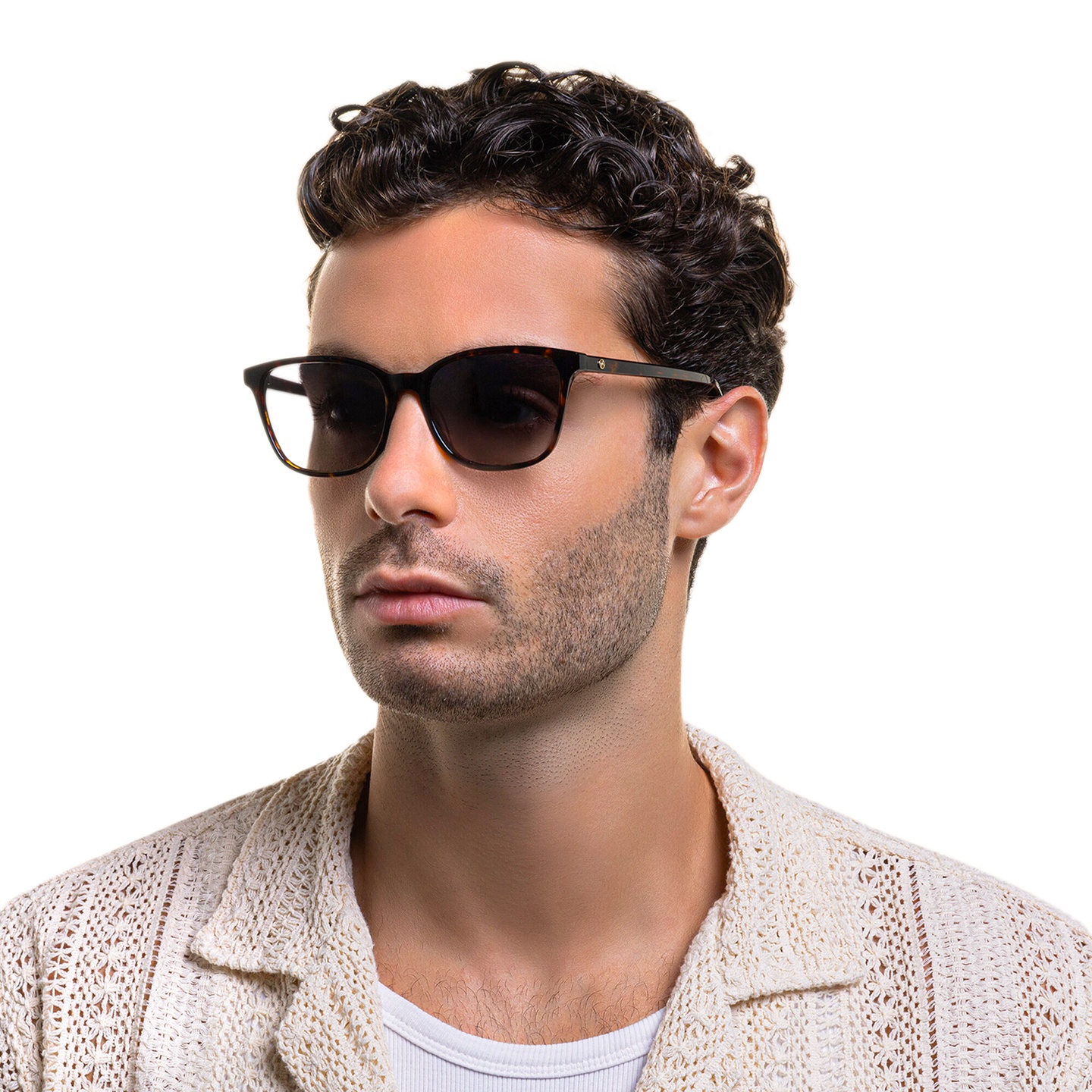 EYE'M Square Sunglasses in Havana – Model Photo 5