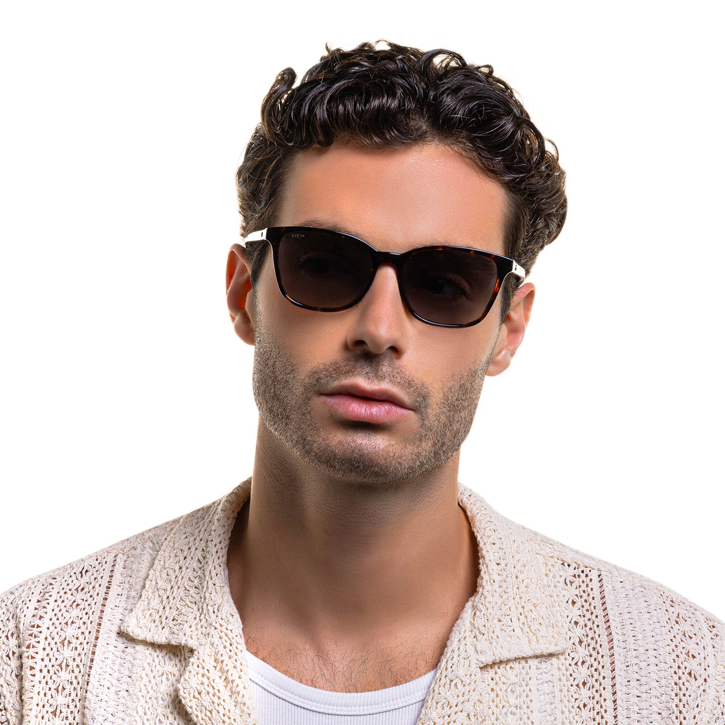 EYE'M Square Sunglasses in Havana – Model Photo 6