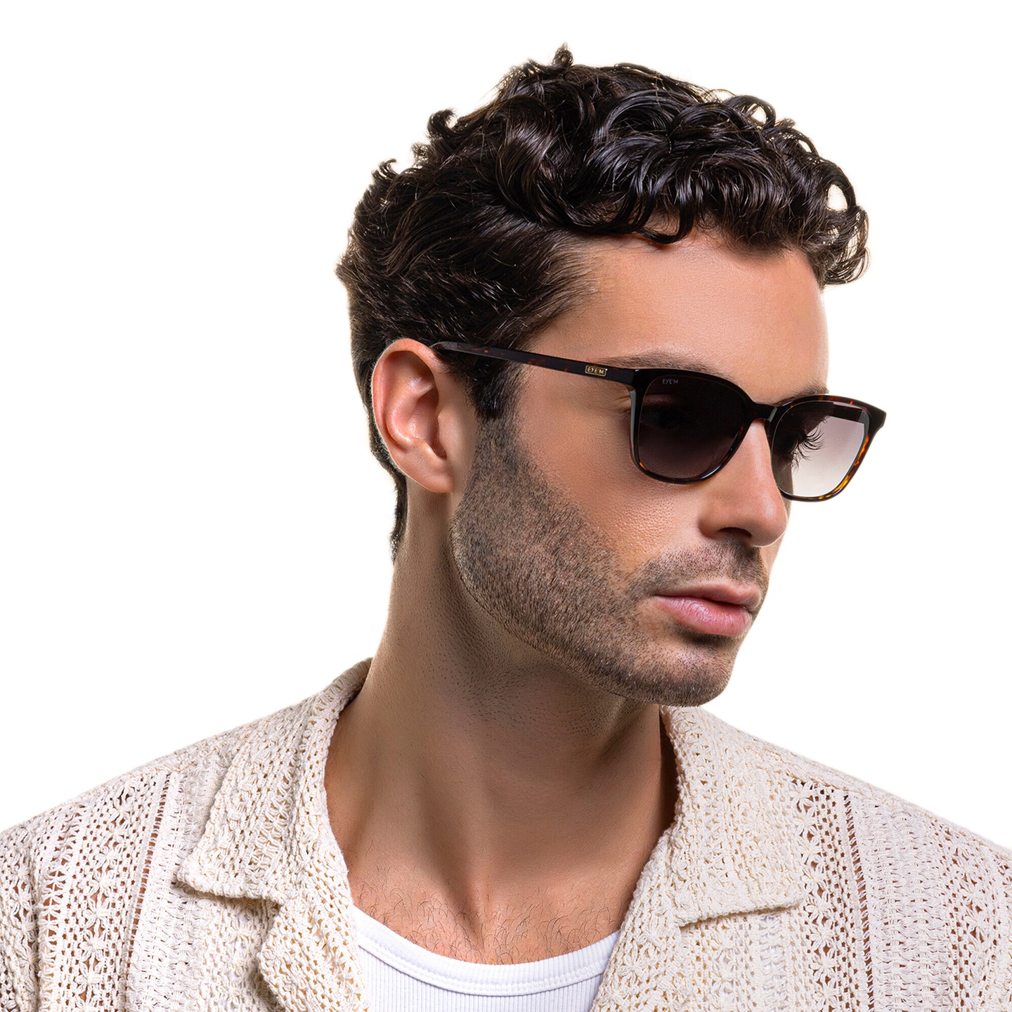 EYE'M Square Sunglasses in Havana – Model Photo 7