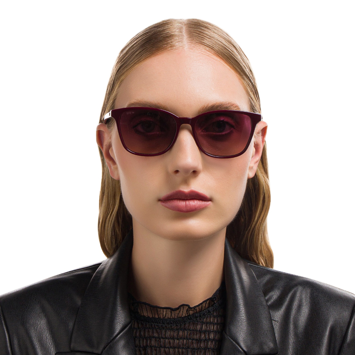 EYE'M Square Sunglasses in Red – Model Photo 1