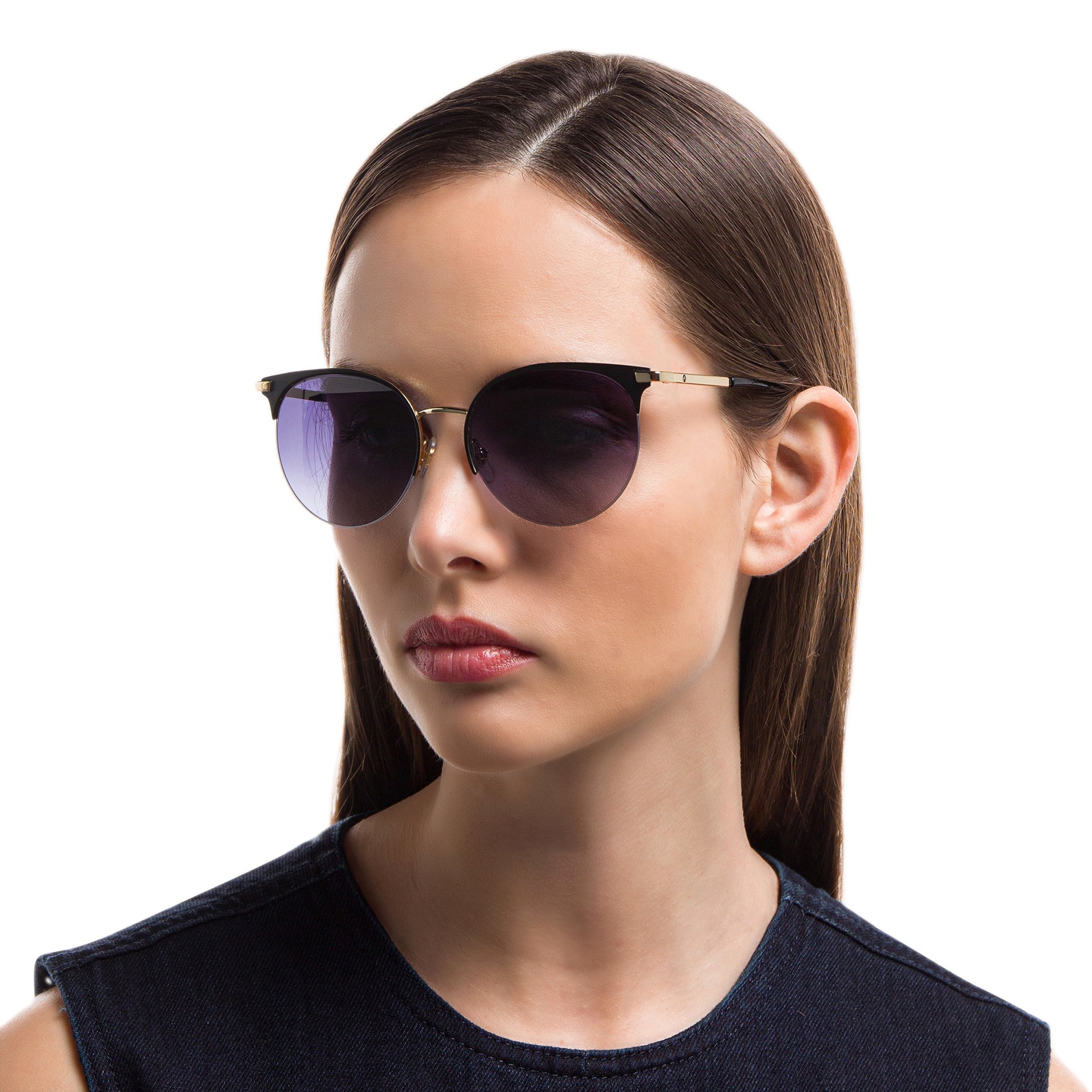 Shop EYE'M Half Rim Round Sunglasses in Black online.