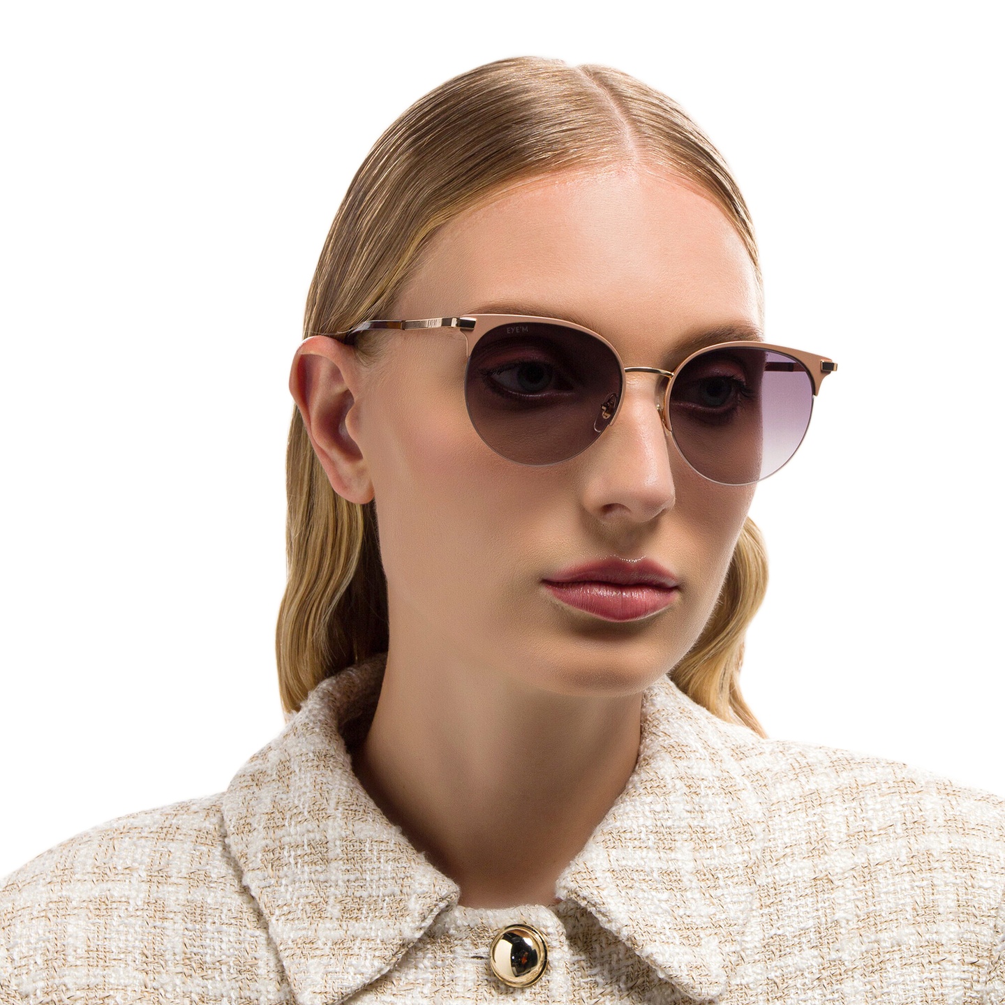 Shop EYE'M Half Rim Round Sunglasses in Nude online.