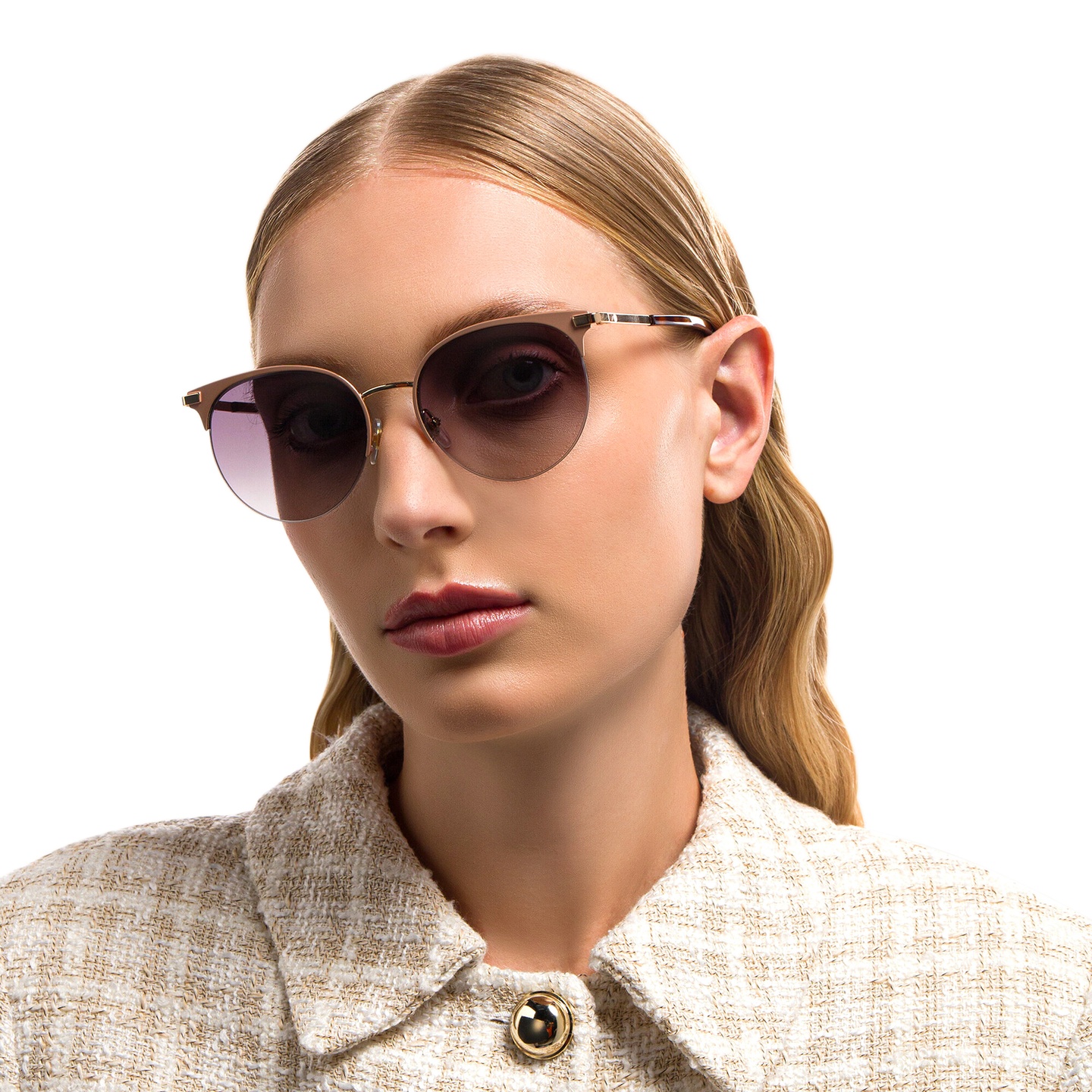Shop EYE'M Half Rim Round Sunglasses in Nude online.