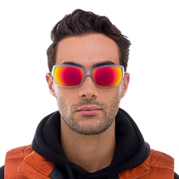 EYE'M Wide Rectangle Sunglasses in Clear – Model Photo 2
