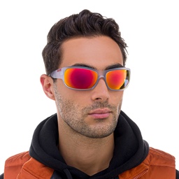 EYE'M Wide Rectangle Sunglasses in Clear – Model Photo 5