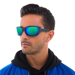 EYE'M Wide Rectangle Sunglasses in Grey – Model Photo 5