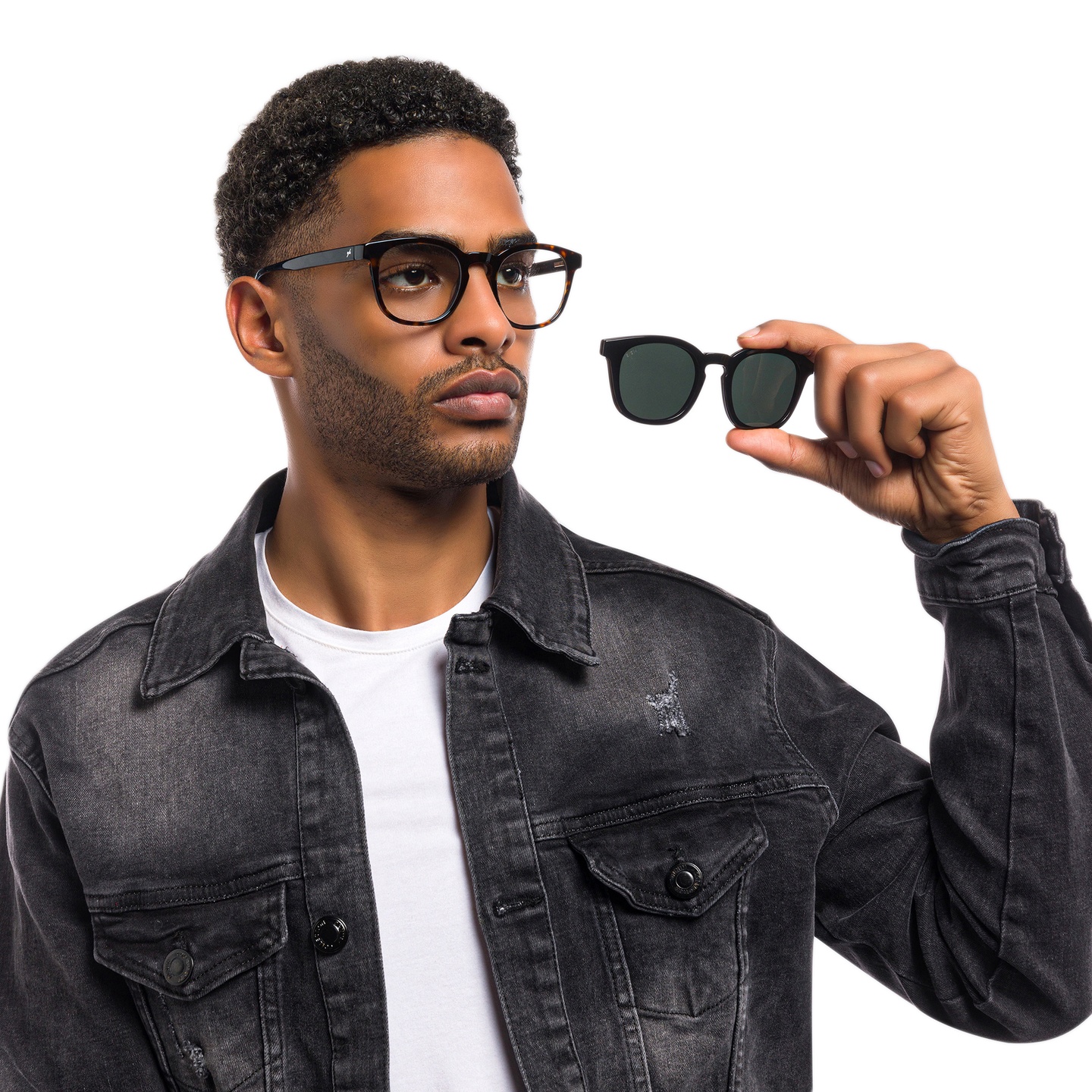 EYE'M Square Eyeglasses in Havana – Model Photo 5