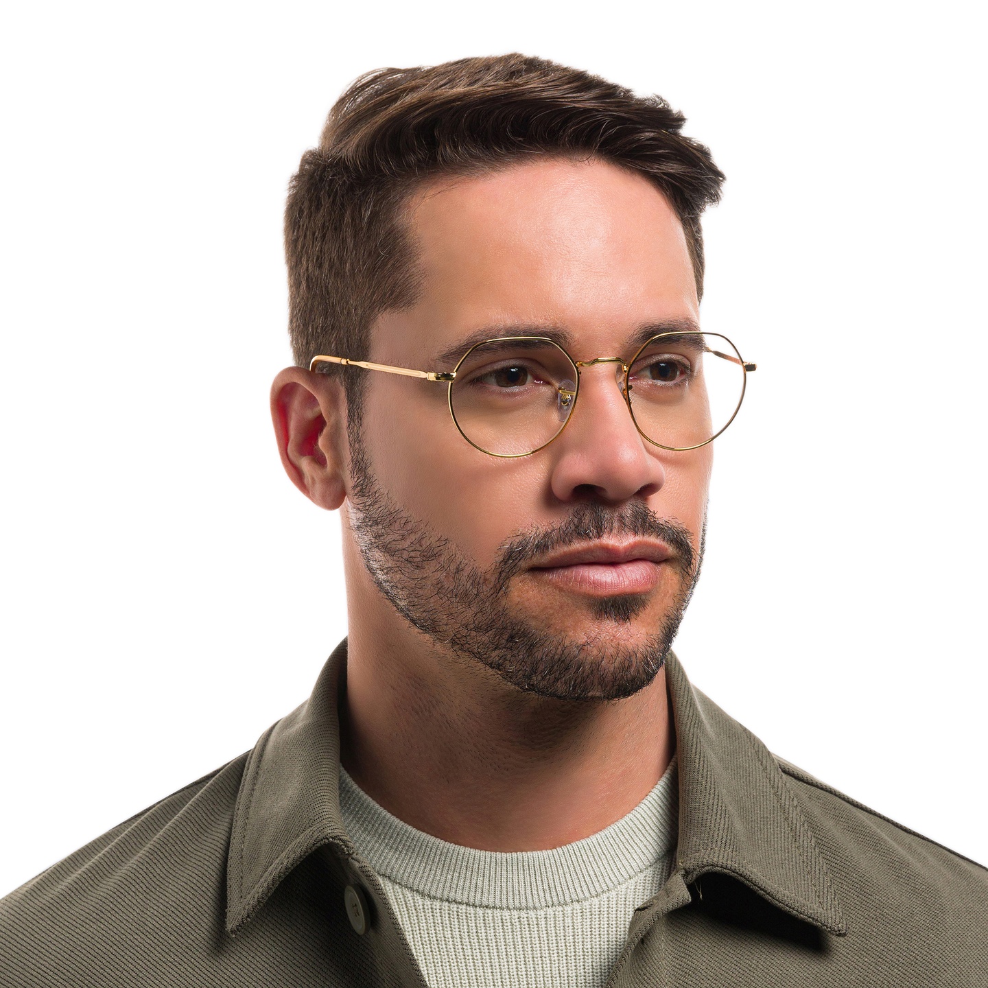 Ray-Ban JACK Irregular Eyeglasses in Gold – Model Photo 1