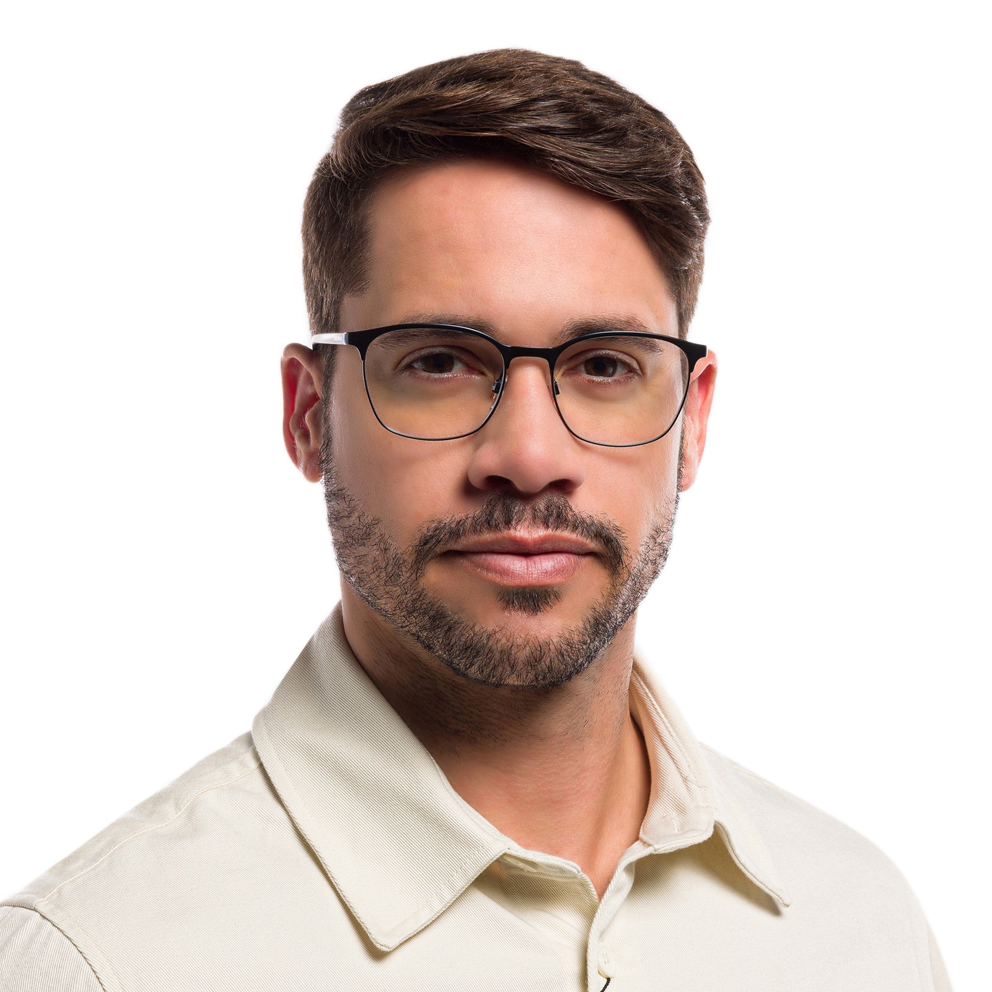 Emporio Armani Oval Eyeglasses in Matte Black – Model Photo 4