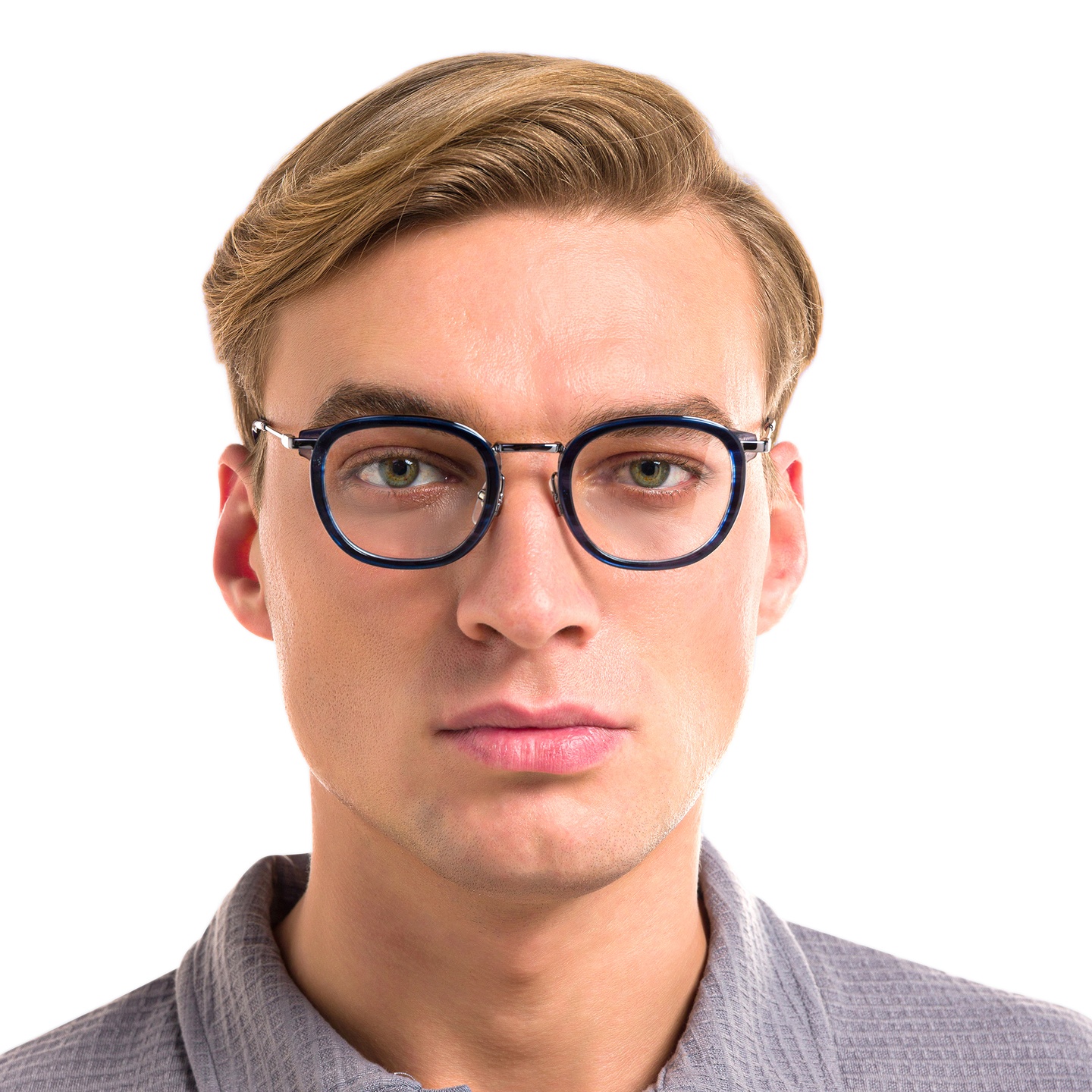 Shop EYE'M Square Eyeglasses in Silver/Blue online.