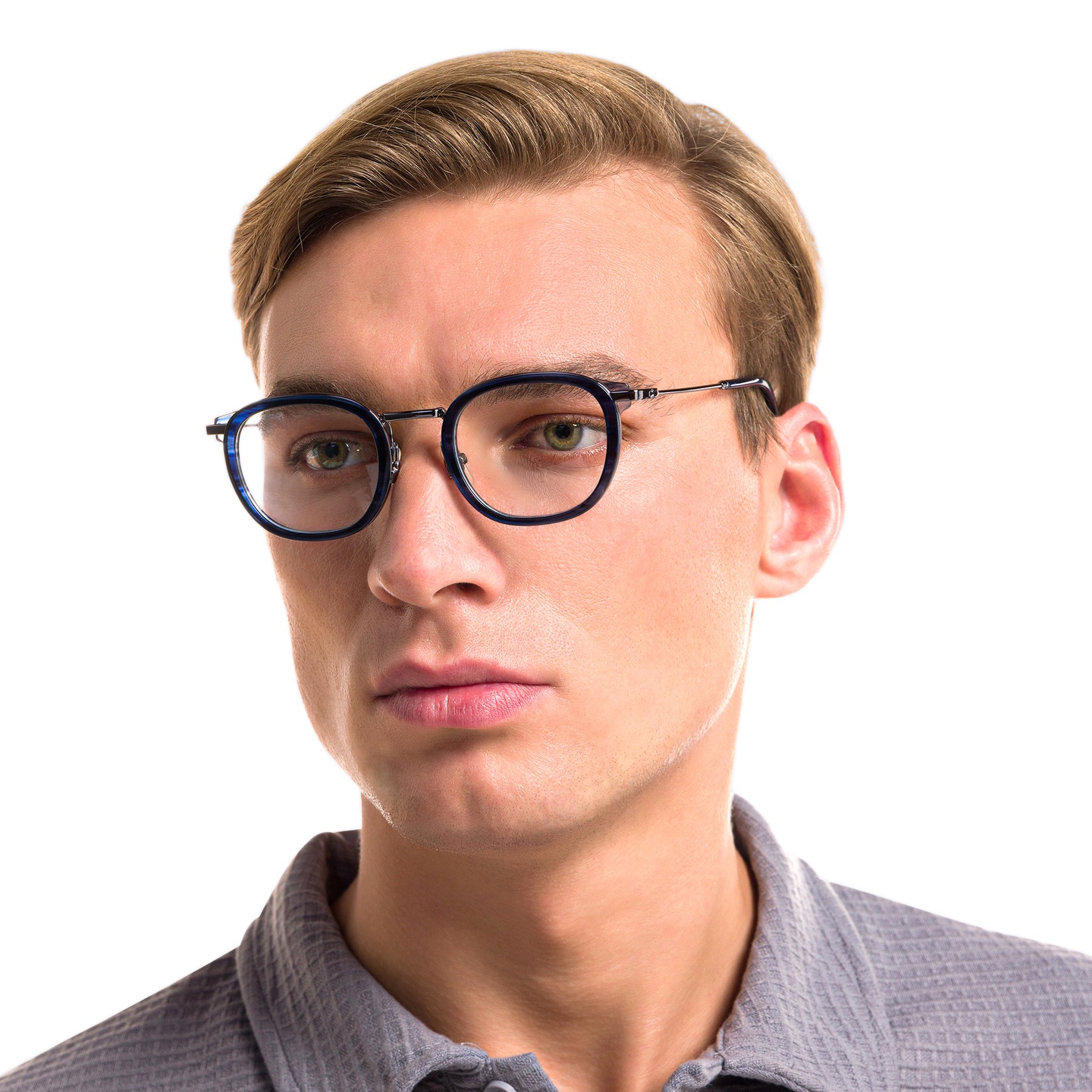 Shop EYE'M Square Eyeglasses in Silver/Blue online.