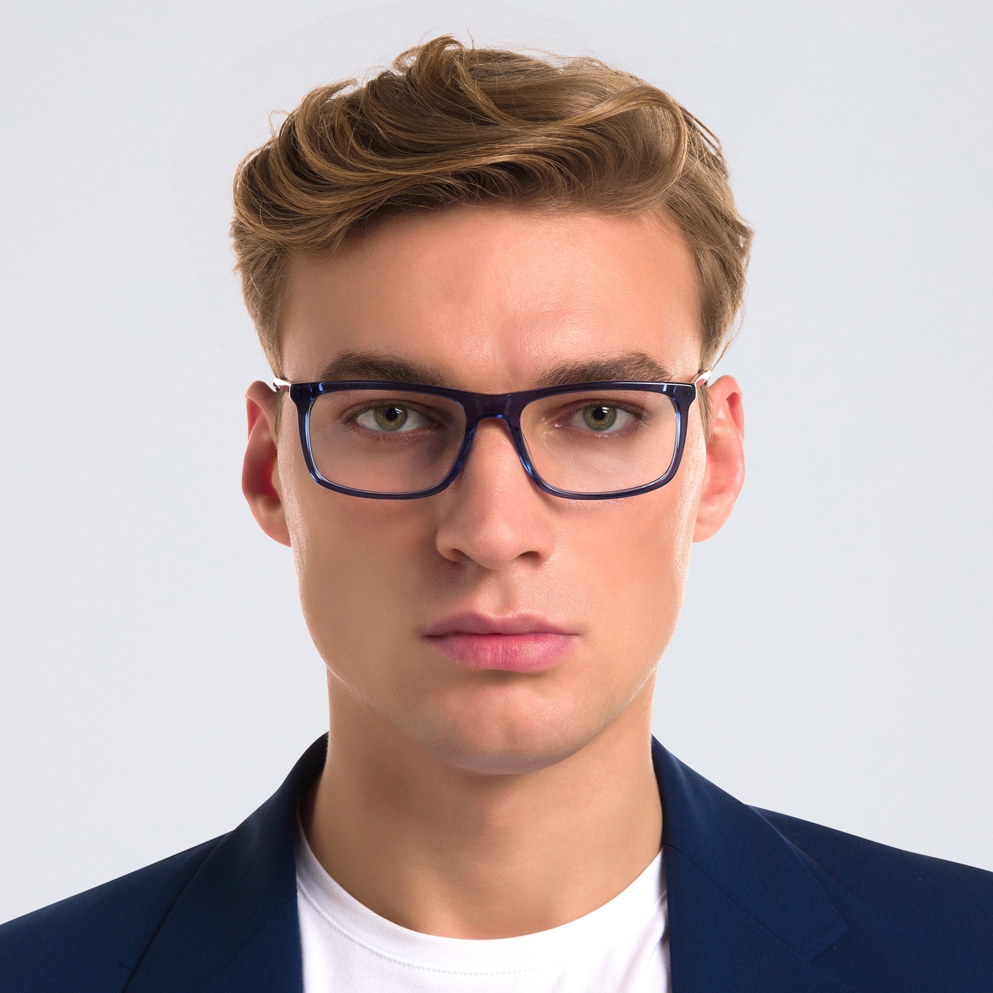 Shop EYE'M Wide Rectangle Eyeglasses in Blue online.