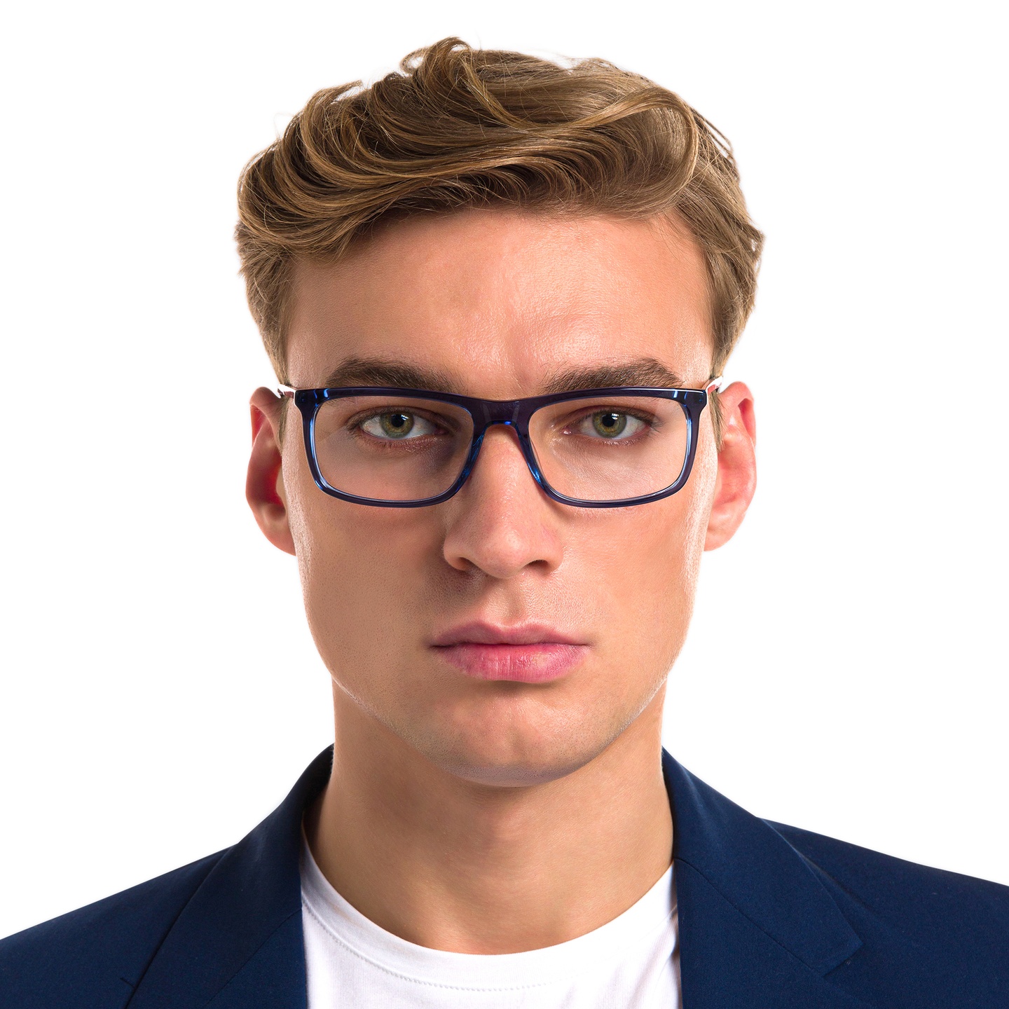 Shop EYE'M Wide Rectangle Eyeglasses in Blue online.
