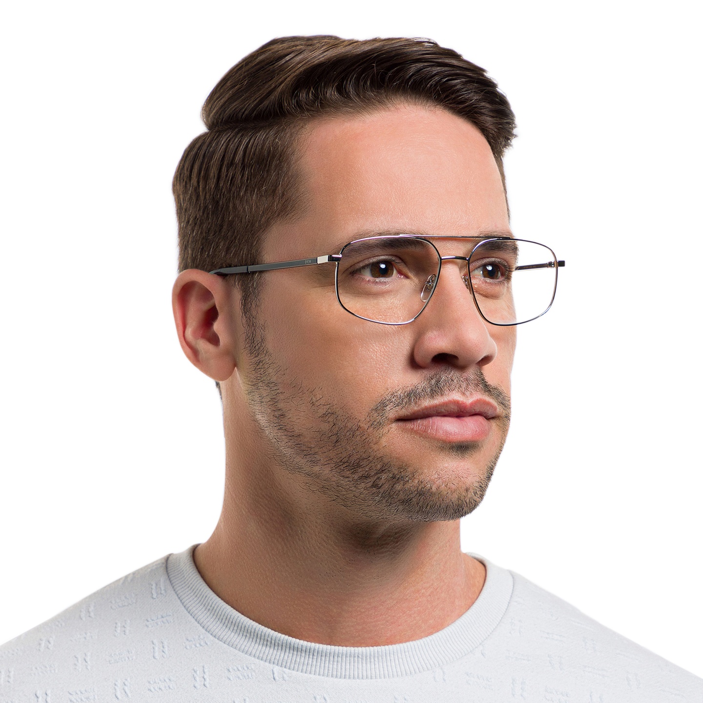 EYE'M Wide Aviator Eyeglasses in Silver – Model Photo 4
