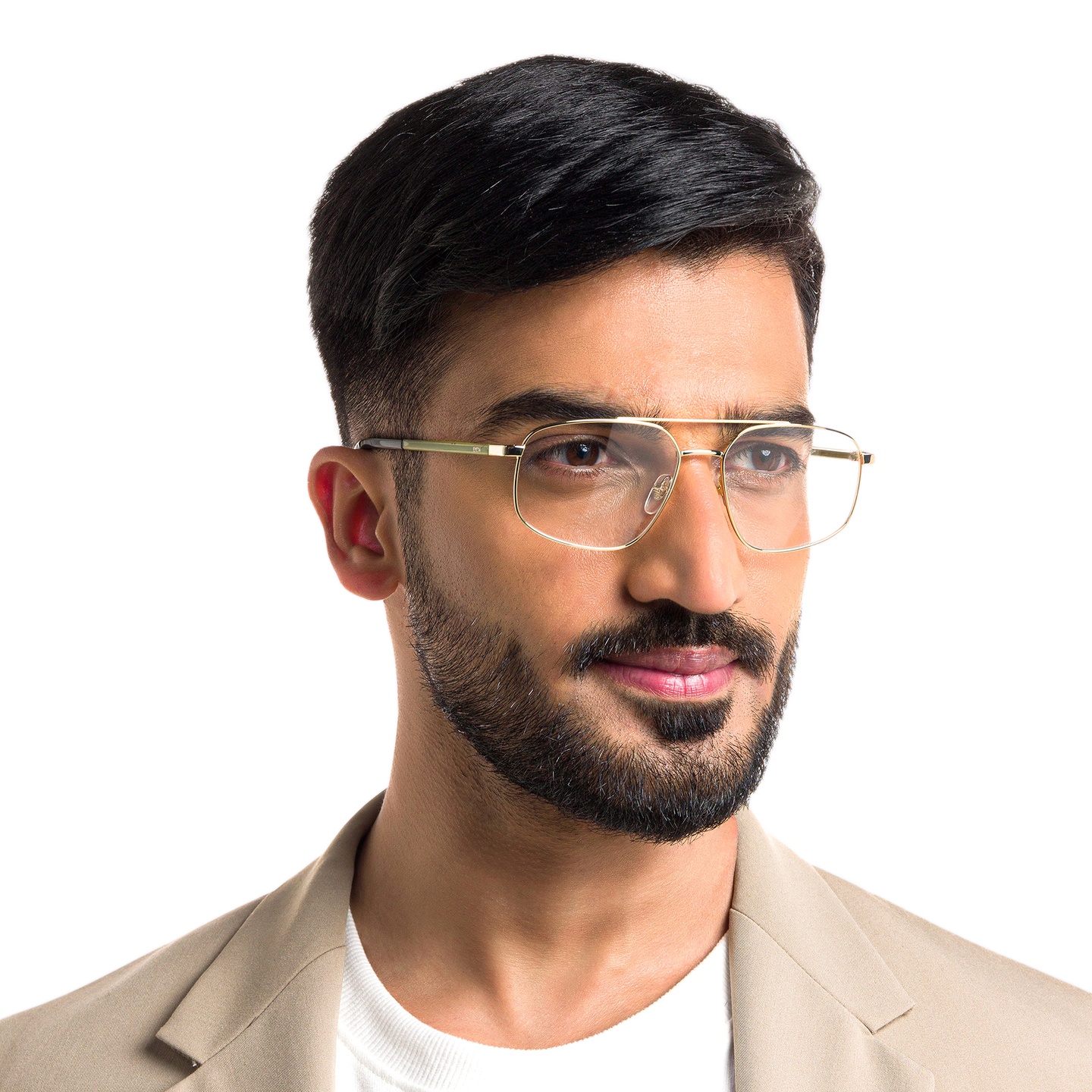 EYE'M Wide Aviator Eyeglasses in Gold – Model Photo 5