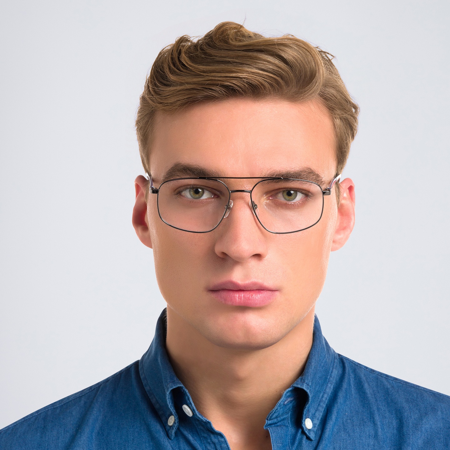 EYE'M Wide Aviator Eyeglasses in Gunmetal – Model Photo 1