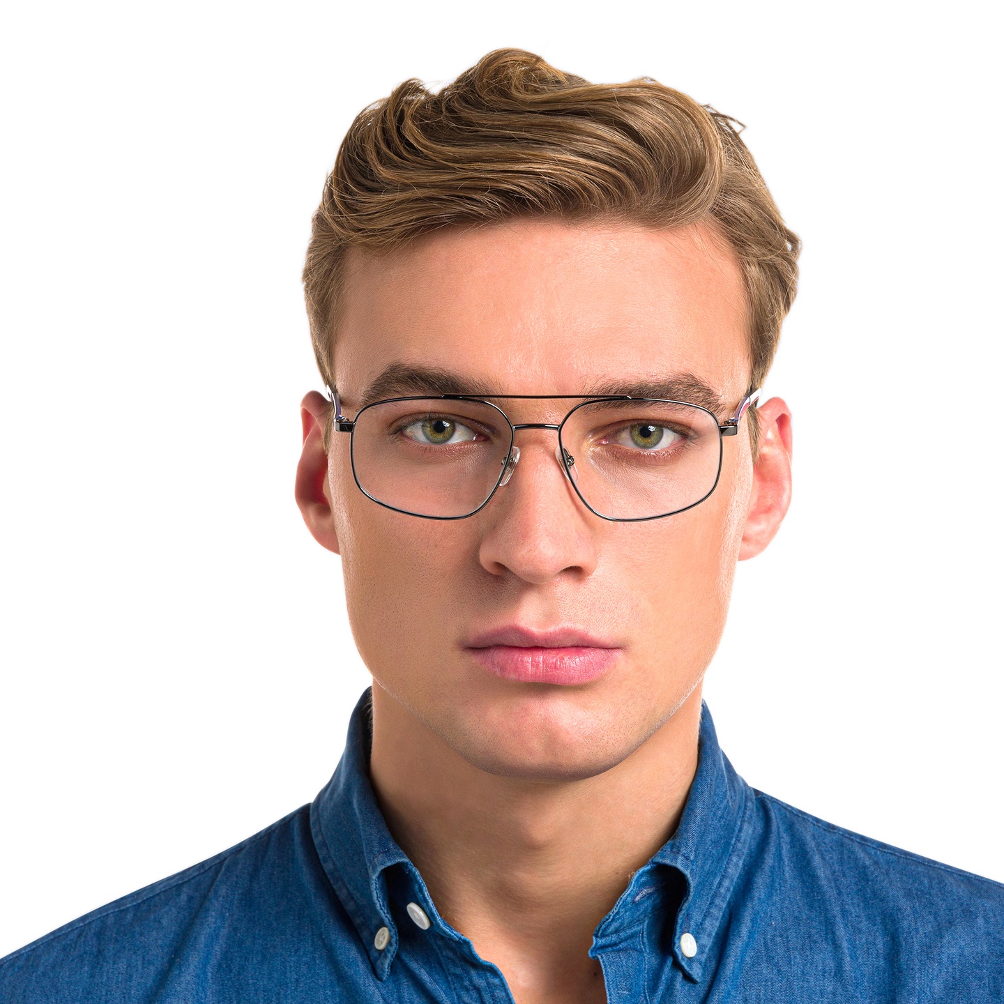 EYE'M Wide Aviator Eyeglasses in Gunmetal – Model Photo 4