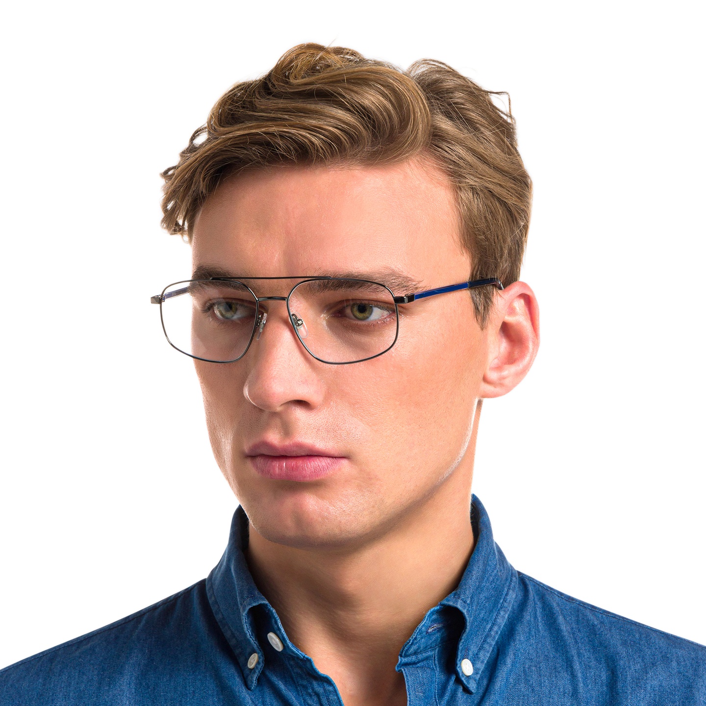 EYE'M Wide Aviator Eyeglasses in Gunmetal – Model Photo 5