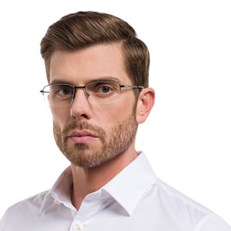 EYE'M Half Rim Rectangle Eyeglasses in Black – Model Photo 5